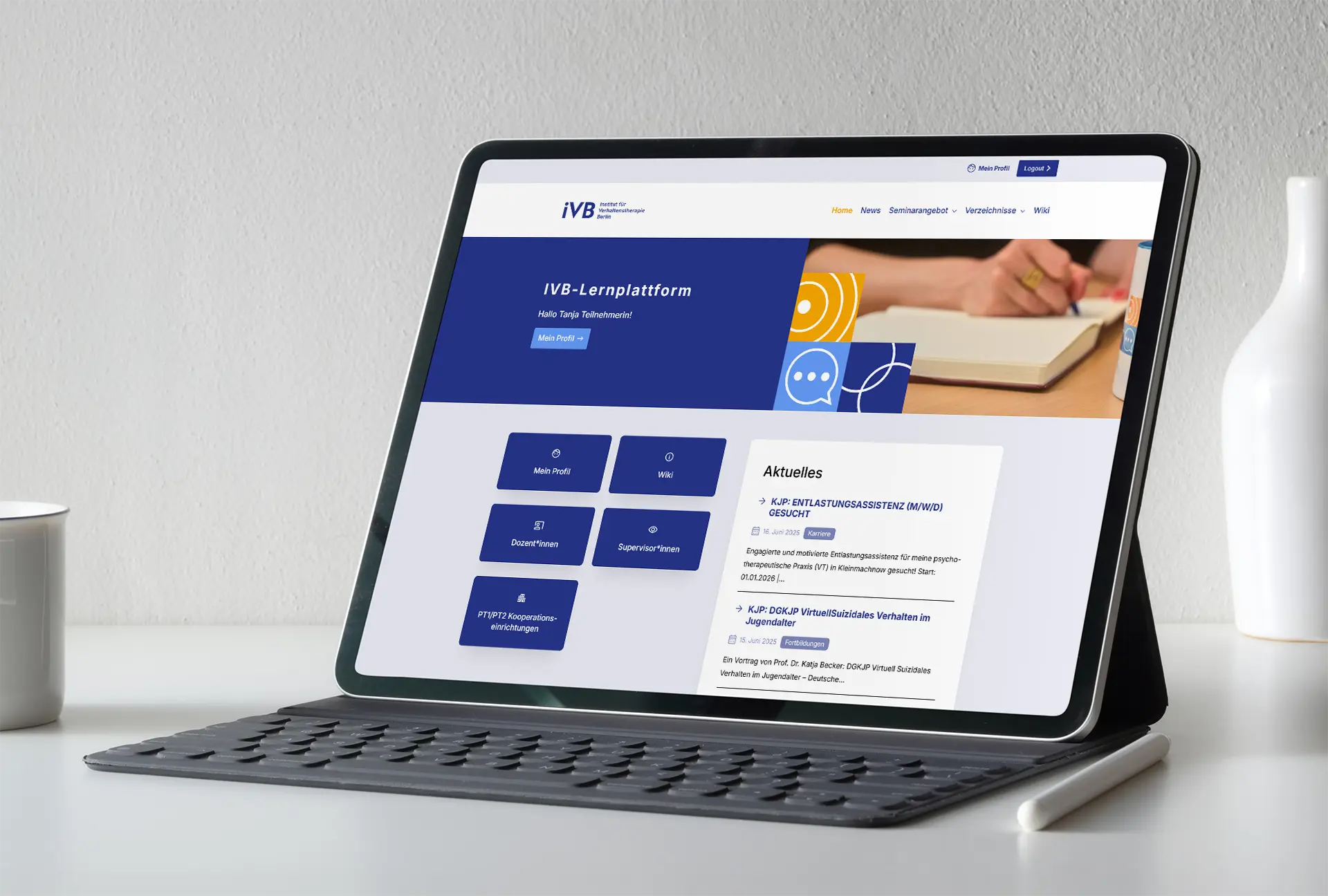 Die neue Startseite der IVB-Lernplattform – übersichtlicher und mit integriertem Newsbereich